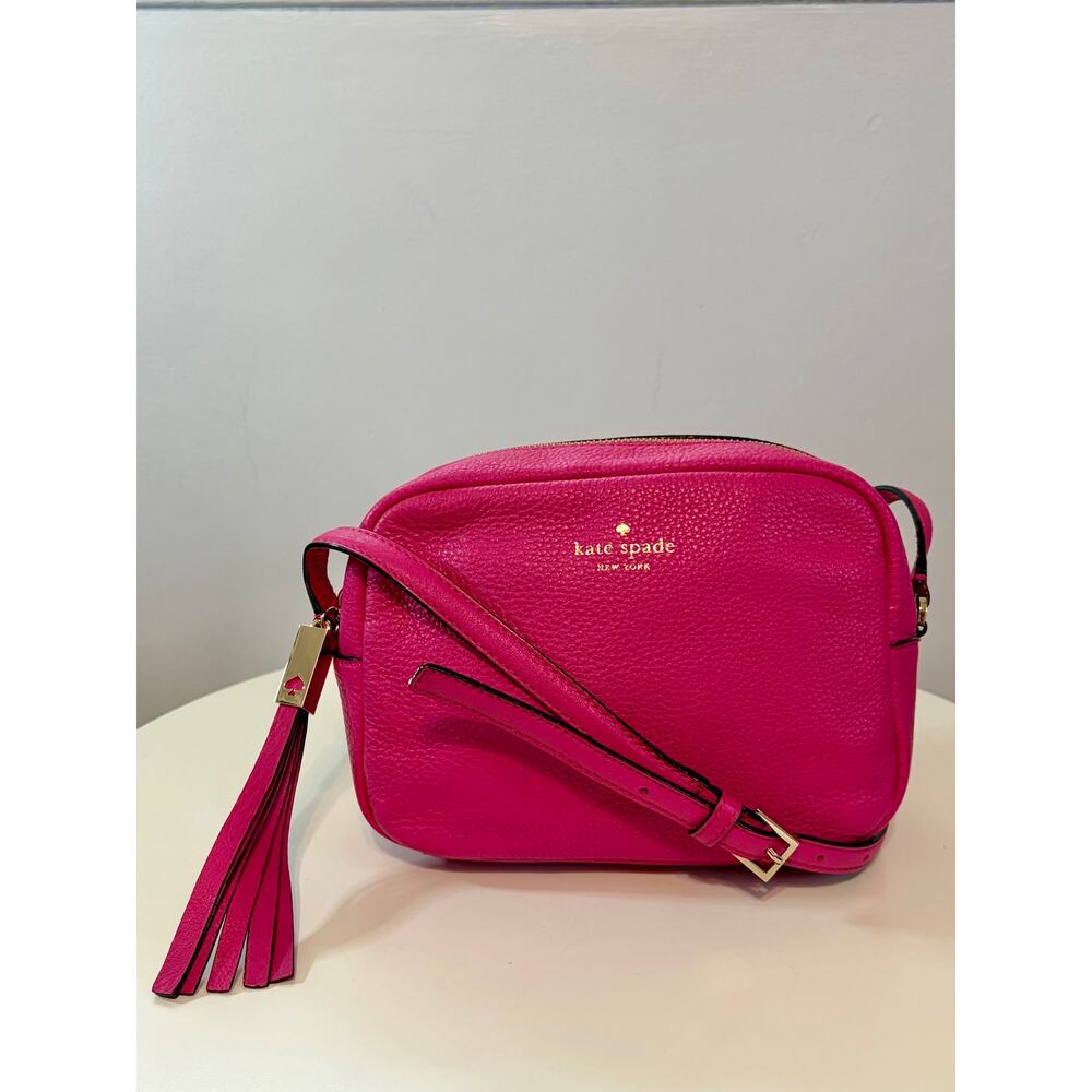 Kate Spade NY Grey Street Mindy Crossbody Pebbled Leather Fuschia Pink MSRP $269